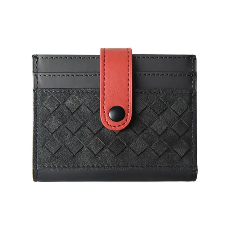 DOSRFINI Cow Leather Wallet Card Holder Clutch Regular Unisex Black/Red-5