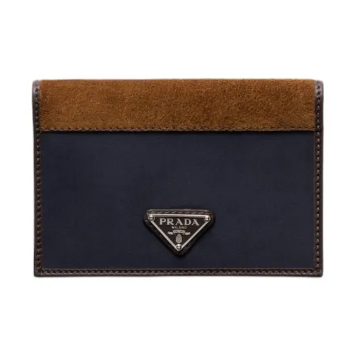 PRADA Nylon Fabric Passport Holder Men's Blue & Coffee