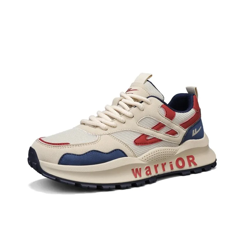 Warrior Height Increasing Wear Resistant Lightweight Slip Resistant Low Top Casual Shoes Men's Dark Blue Burgundy-1