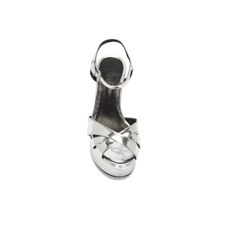Schutz Keefa One Strap Sandals 10cm Women's Silver-4