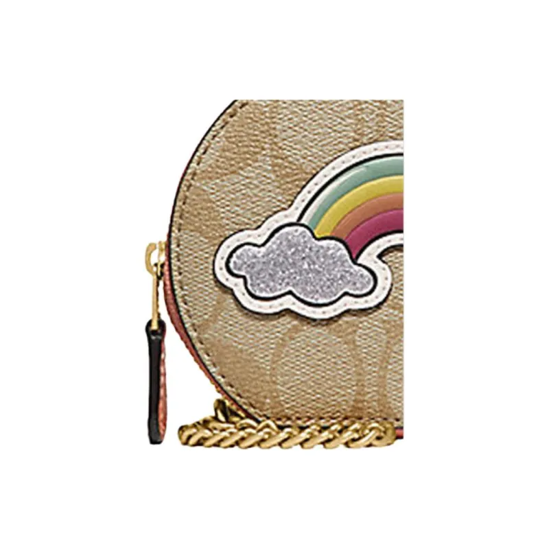 COACH Canvas With Leather Cylinder Bag, Coin Purse, Shoulder Bag, Crossbody Bag Mini Women's Brown-1