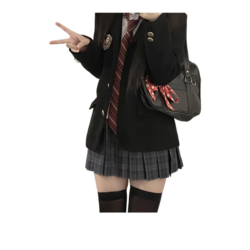 Tokyo Season Uniforms Women's Black Suit+Misty Blue, Comes With Light Gray Cardigan+Shirt+Dust Bag+Small Accessories-3