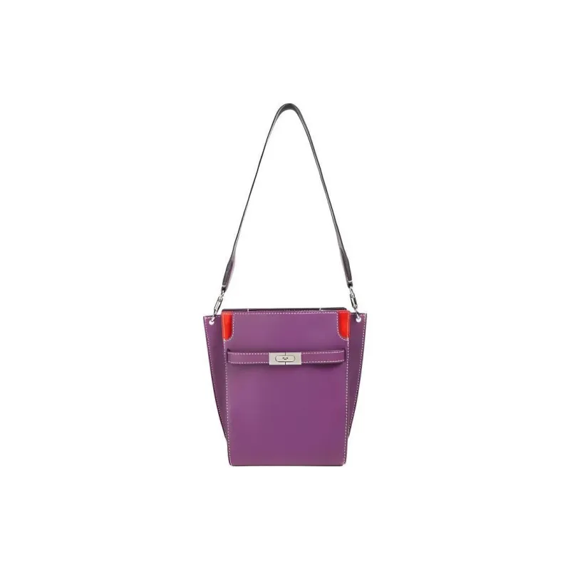 TORY BURCH Lee Radziwill Leather With Suede Trim Bucket Bag, Shoulder Bag, Crossbody Bag Women's Purple-2