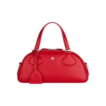 COURREGES Calfskin Bowling Bag, Shoulder Bag, Handbag Women's Rubies Color