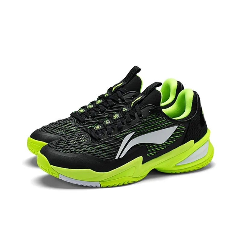 LiNing Wear-Resistant Support Rebound Low-Top Tennis Shoes Unisex Black Green-1