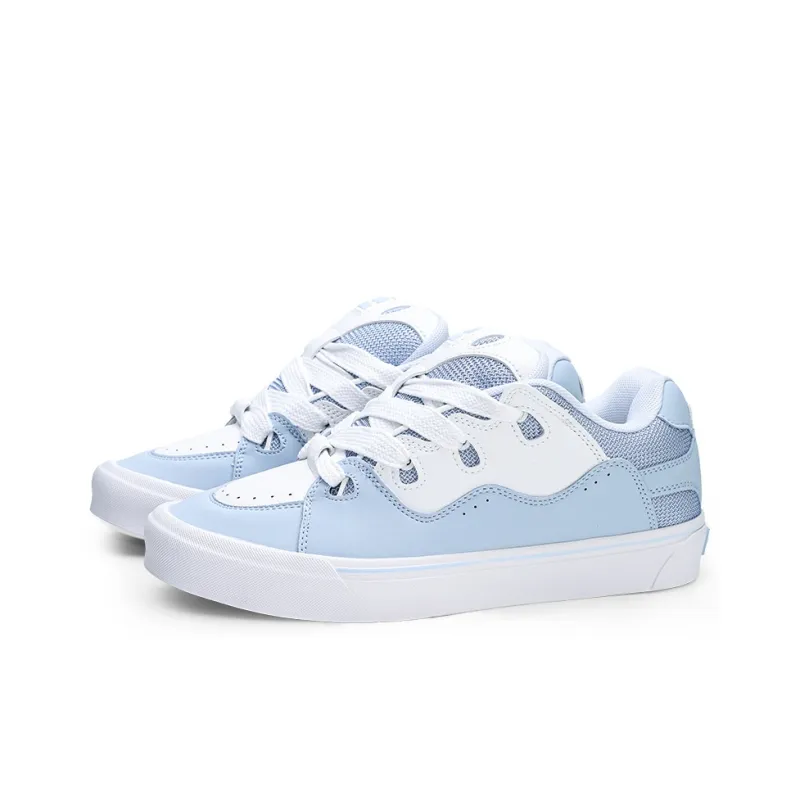 GLO BULL Anti-Slip And Wear-Resistant Breathable Low-Top Skateboard Shoes Unisex White Light Blue-2