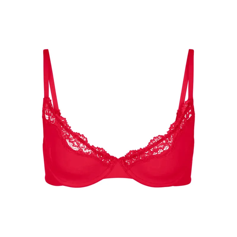 SKIMS Valentine's Day Collection SS25 FITS EVERYBODY LACE UNLINED SCOOP BRA Bra Women's Cayenne/Kaixuan-0
