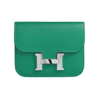 HERMES Constance Slim Evercolor Calfskin Wallet Women's U4 Vert Vertigo Iridescent Green