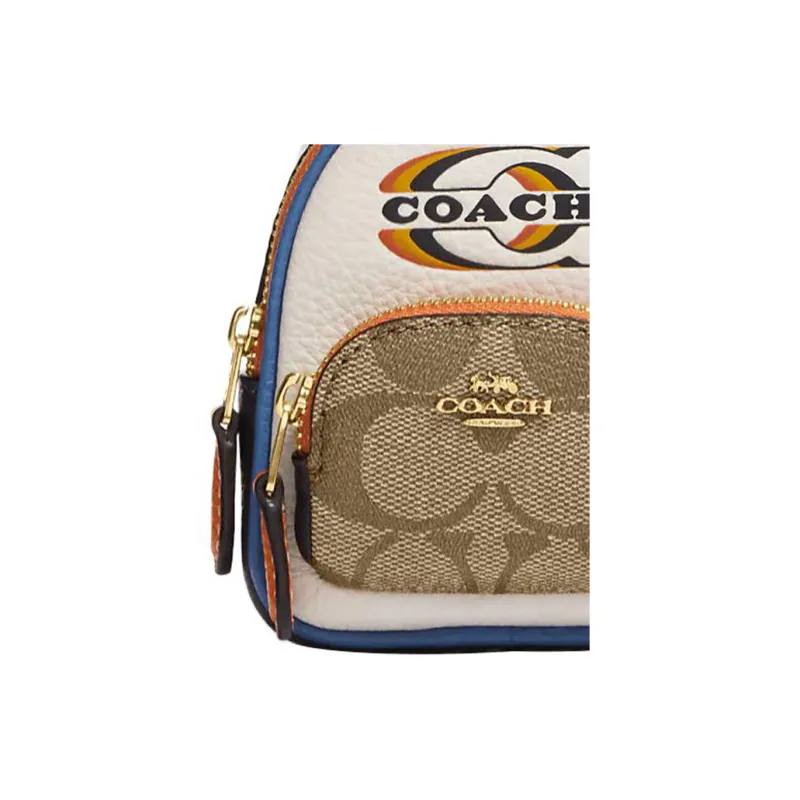 COACH Coated Canvas With Refined Pebbled Leather Bag Charm Bag Merch Mini Women's Khaki & Chalk White-3