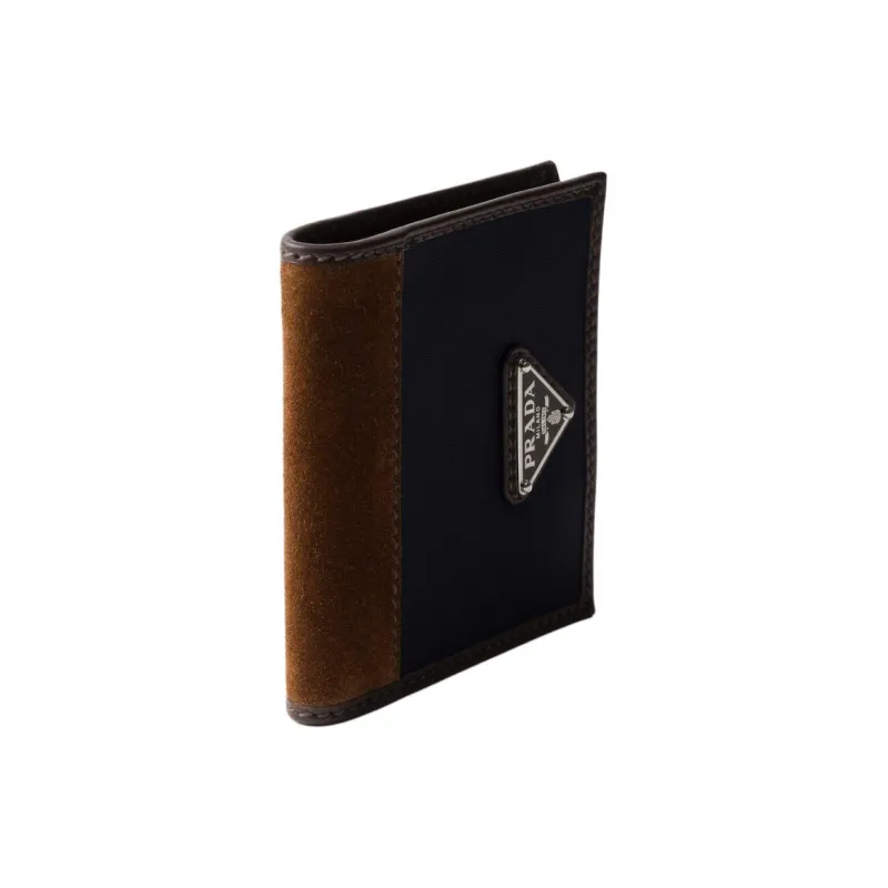 PRADA Re Nylon Recycled Polyamide Wallet Men's Blue & Coffee-1