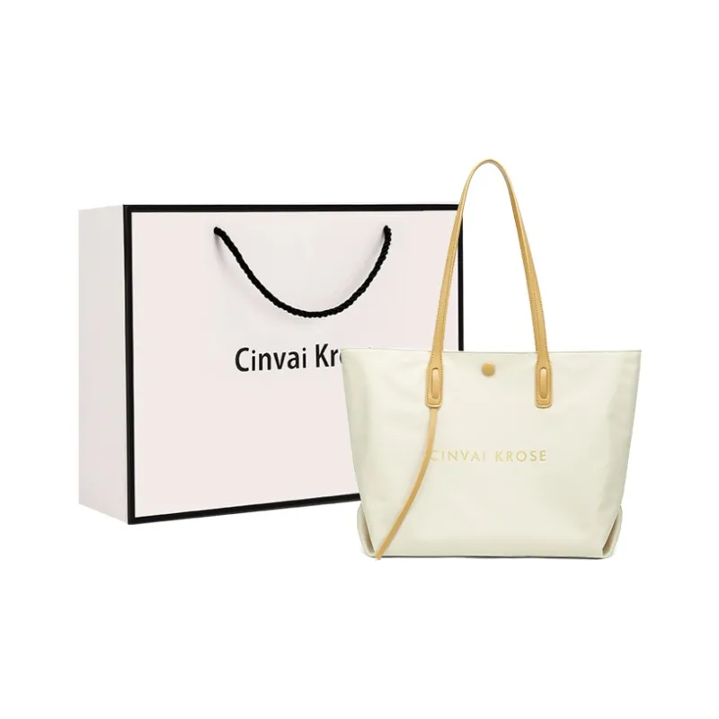Simvay Clos Nylon Fabric With Microfiber Handbag Tote Bag Shoulder Bag Large Size Women's Khaki/Ecru/Black-6