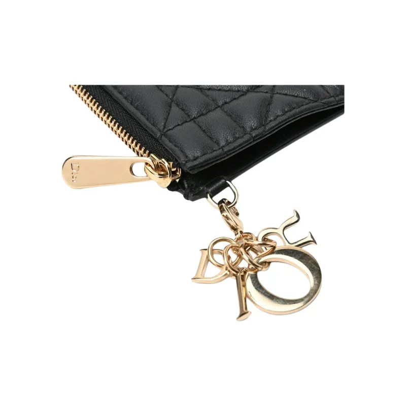 DIOR Lady Dior Lambskin Wallets Card Holders Women's Black-3