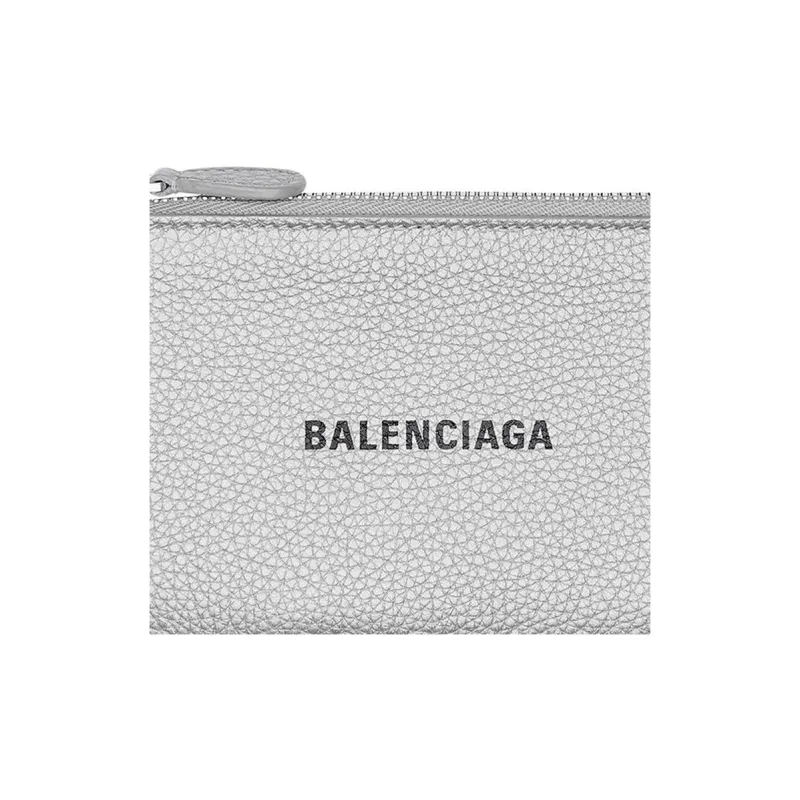 Balenciaga Cash Grained Calfskin Card Holder Wallet Large Size Women's Silver-2