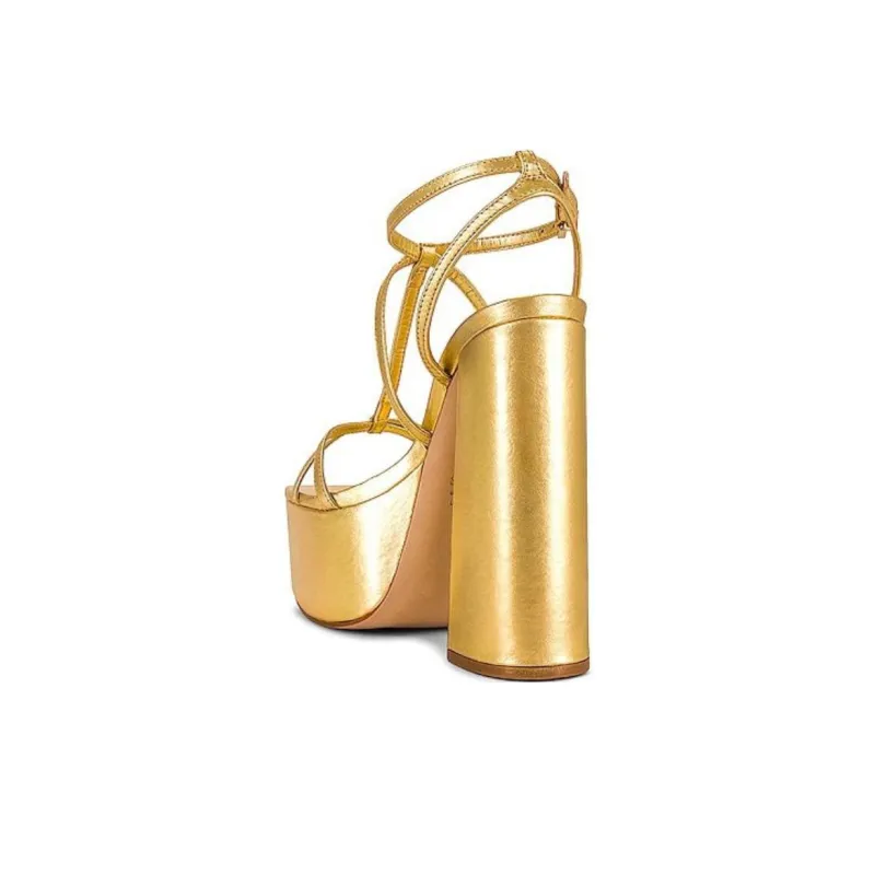 Schutz Adriana Strap Sandals 13cm Women's Gold-4