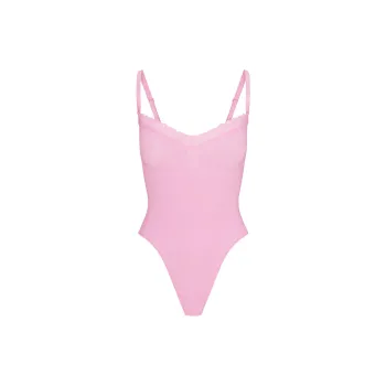 SKIMS Valentine's Day Collection SS25 SEAMLESS SCULPT LACE THONG BODYSUIT Jumpsuit Women's Bubble Gum/Bubble Gum
