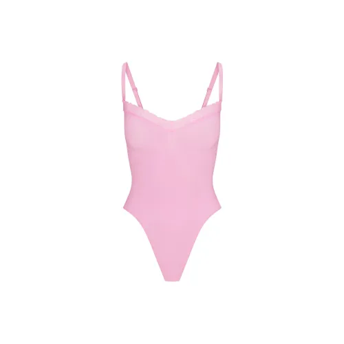 SKIMS Valentine's Day Collection SS25 SEAMLESS SCULPT LACE THONG BODYSUIT Jumpsuit Women's Bubble Gum/Bubble Gum