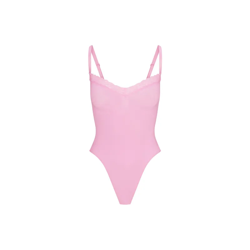 SKIMS Valentine's Day Collection SS25 SEAMLESS SCULPT LACE THONG BODYSUIT Jumpsuit Women's Bubble Gum/Bubble Gum-0