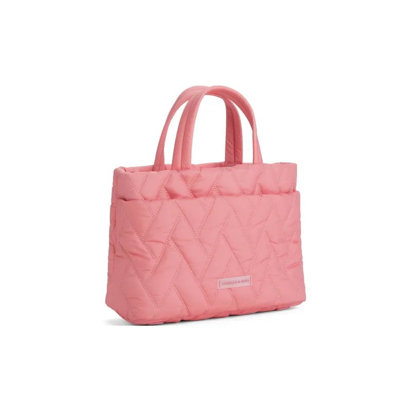 CHARLES&KEITH Nylon Fabric Handbag, Shoulder Bag Medium Size Women's Silver/Guava Pink-5