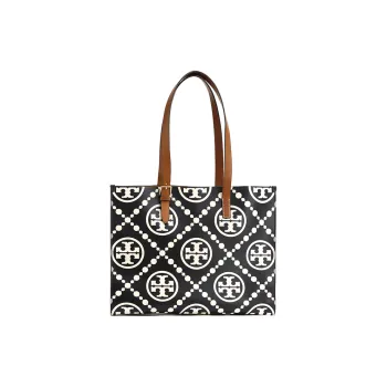 TORY BURCH T Monogram Leather Tote Bag Shopping Bag Handbag Shoulder Bag Regular Women's Black