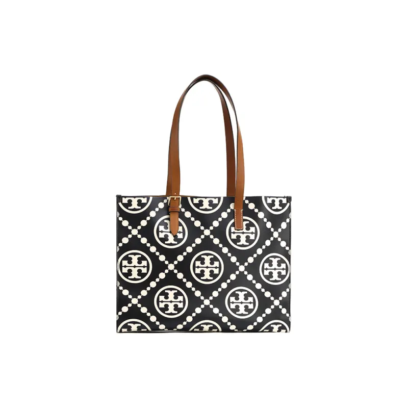 TORY BURCH T Monogram Leather Tote Bag Shopping Bag Handbag Shoulder Bag Regular Women's Black-0