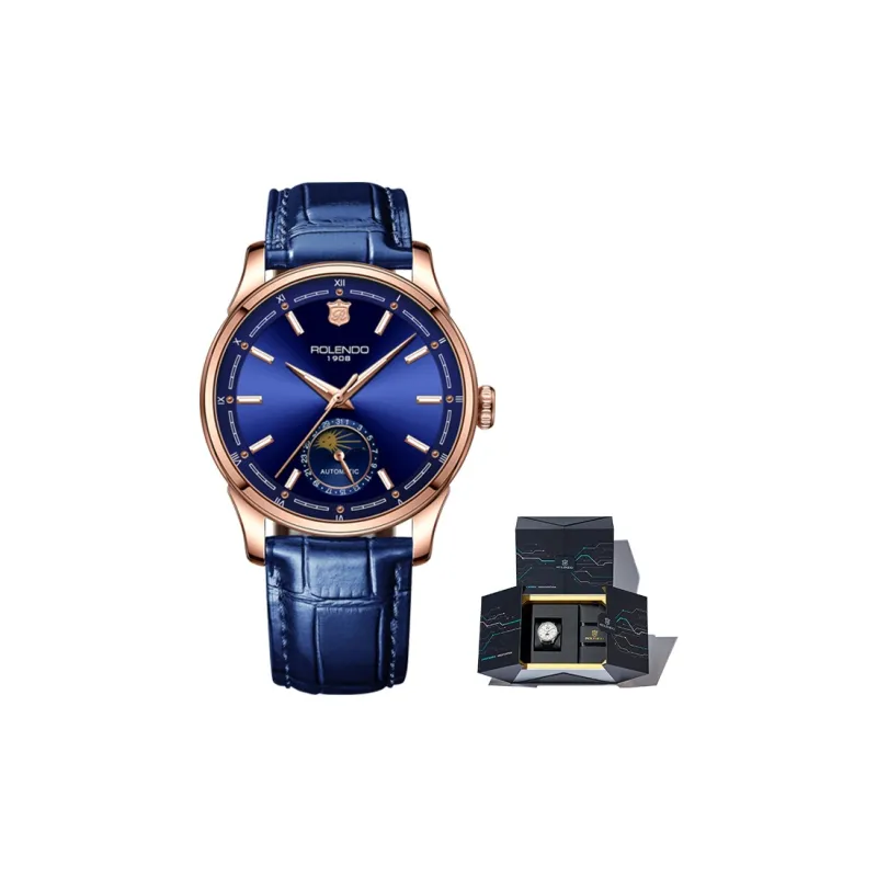 ROLENDO R Automatic Mechanical Movement Genuine Leather Strap Watch Men's Watches Coffee Watch Dial-7