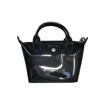 LONGCHAMP Patent Leather Dumpling Bag Shoulder Bag Crossbody Bag Handbag Mini Women's Black