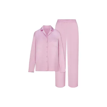 SKIMS Valentine's Day Collection SS25 WOVEN SHINE LONG SLEEP SET Pajama Set Women's Pink Rose
