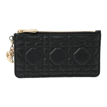 DIOR Lady Dior Lambskin Wallets Card Holders Women's Black