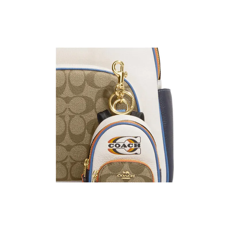 COACH Coated Canvas With Refined Pebbled Leather Bag Charm Bag Merch Mini Women's Khaki & Chalk White-4