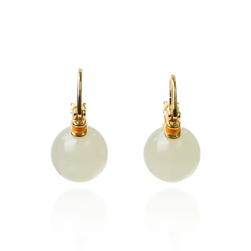 CUIYOUSHIJIA Hetian Jade Ear Ornament Pale Greenish-White Jade Women's-0