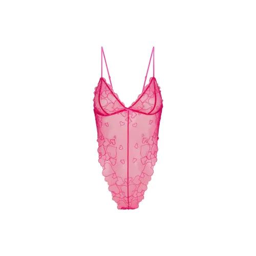 SKIMS Valentine's Day Collection SS25 EMBROIDERED TULLE TEDDY Bodysuits Women's Punch/Impact Bed