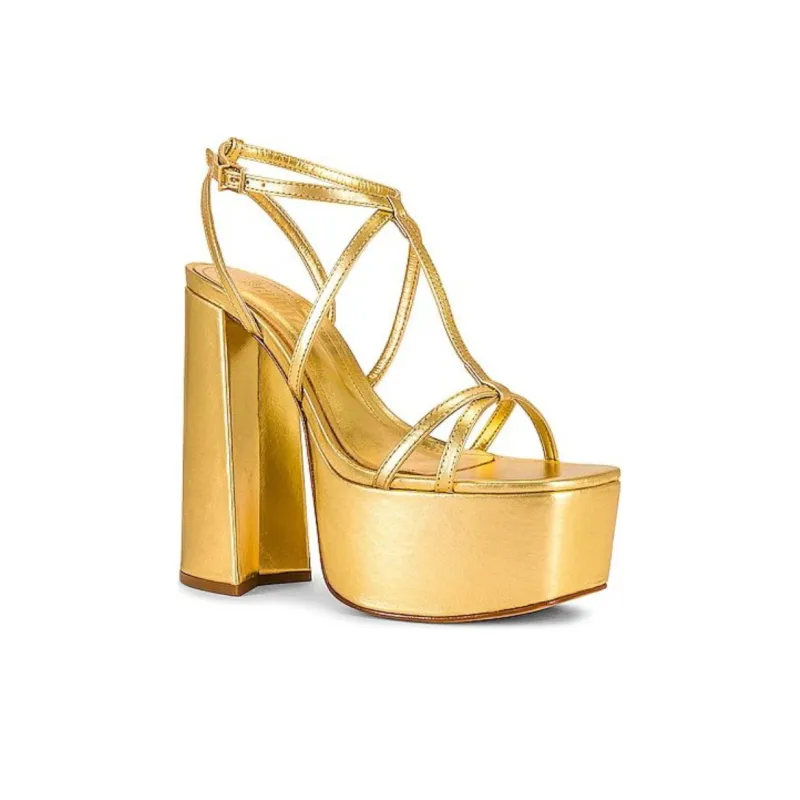Schutz Adriana Strap Sandals 13cm Women's Gold-2