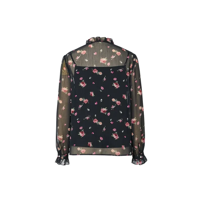 Hopeshow Casual Suit Women's Black Sole Pink Floral-1