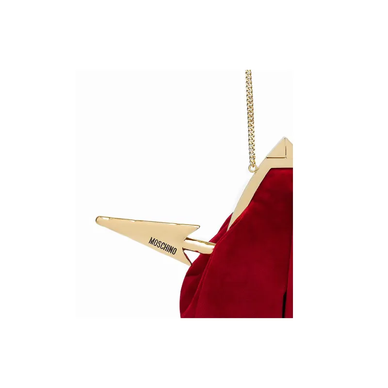 MOSCHINO Velvet Blended Cotton Portable Clutch Mini Women's Red-4