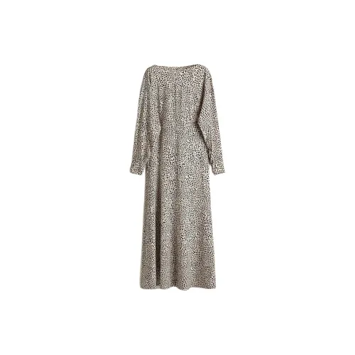 H&M Long-Sleeved Dresses Women's Light Beige/Leopard Print