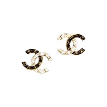 CHANEL Metal Stud Earrings Women's Black/White