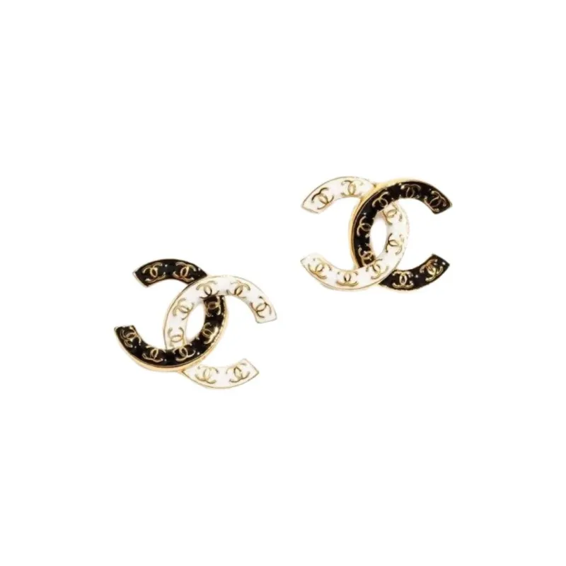 CHANEL Metal Stud Earrings Women's Black/White-0