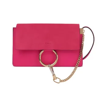 Chloe Faye Suede With Calfskin Shoulder Bag Crossbody Bag Small Size Women's Rose Red
