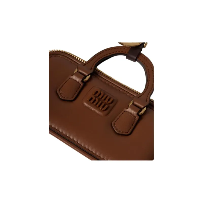 MIU MIU Cow Leather Bag Charm Bag Accessory Women's Cognac-2
