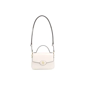 TORY BURCH Robinson Calfskin Leather Shoulder Bag Crossbody Bag Handbag Small Size Women's Light Cream White