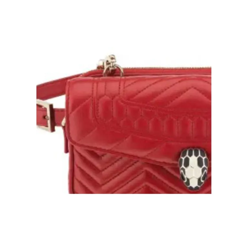 BVLGARI Serpenti Forever Calfskin Snake Head Bag Crossbody Fanny Pack Women's Red-2