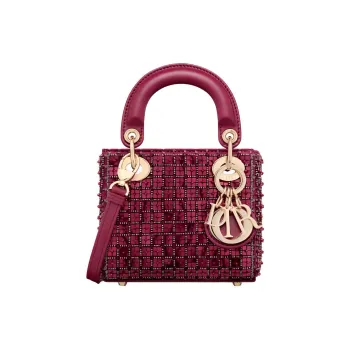DIOR Lady Dior Pearl Embroidery Dior Bag Shoulder Bag Crossbody Bag Women's Burgundy
