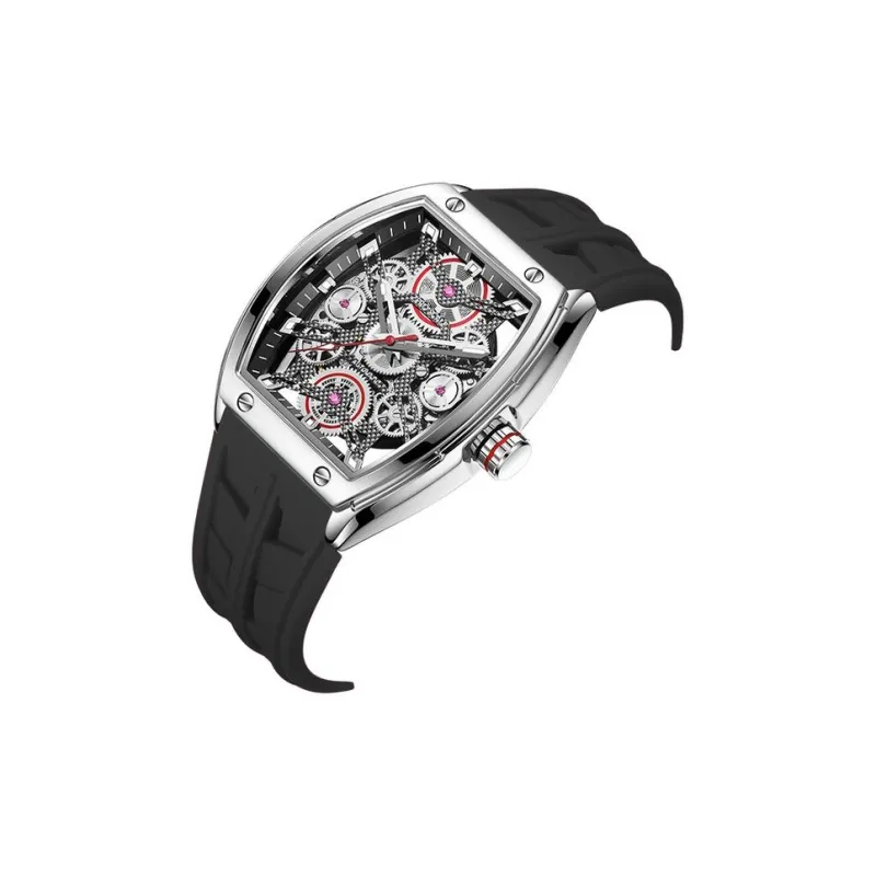 Zero Scale Pioneer Collection Mechanical Movement Silicone Strap Watch Men's Watches Silver Dial-10
