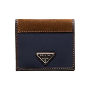 PRADA Re Nylon Recycled Polyamide Wallet Men's Blue & Coffee