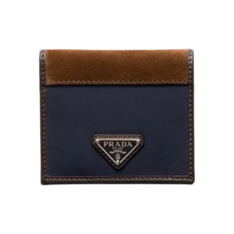 PRADA Re Nylon Recycled Polyamide Wallet Men's Blue & Coffee-0