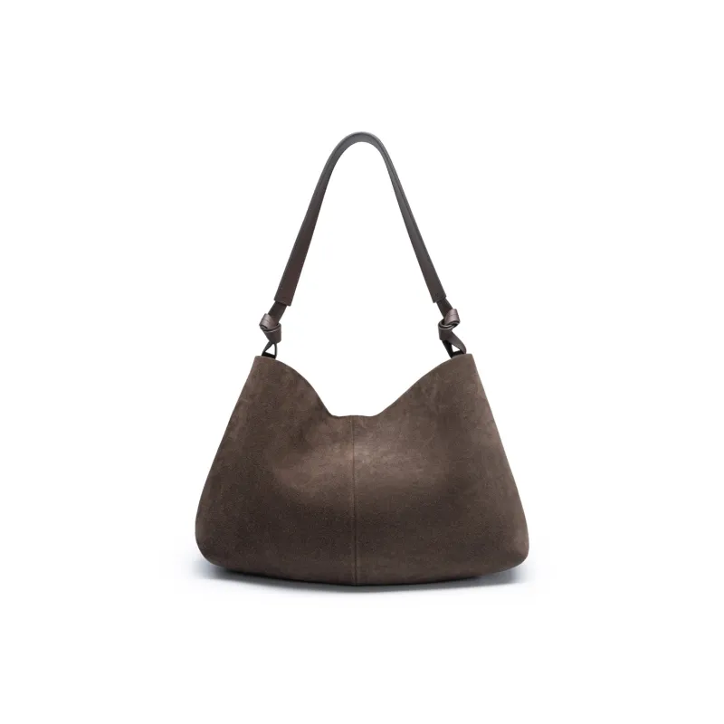 Chrisdien Deny Cow Suede Leather, Cow Leather Tote Bag, Shopping Bag, Shoulder Bag Women's Dark Brown-1