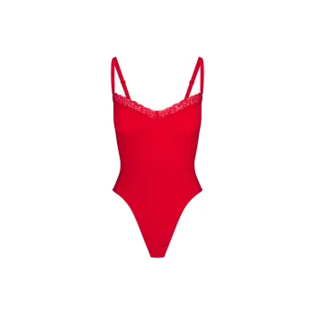 SKIMS Valentine's Day Collection SS25 SEAMLESS SCULPT LACE THONG BODYSUIT Bodysuits Women's Cayenne/Kaixuan