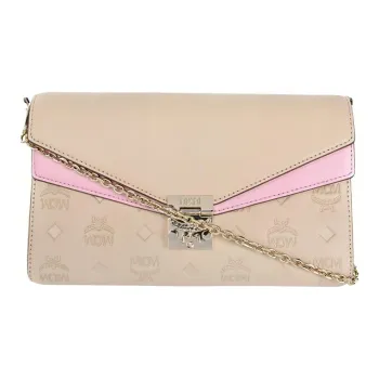 MCM Millie Visetos Leather Chain Bag Envelope Bag Crossbody Bag Shoulder Bag Medium Size Women's Sand Milk Tea Brown