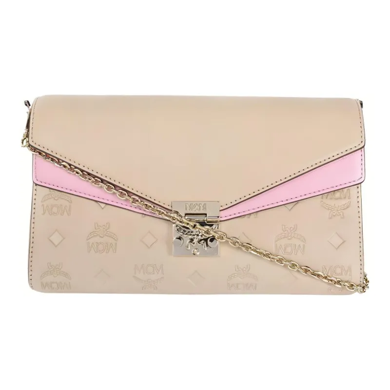 MCM Millie Visetos Leather Chain Bag Envelope Bag Crossbody Bag Shoulder Bag Medium Size Women's Sand Milk Tea Brown-0