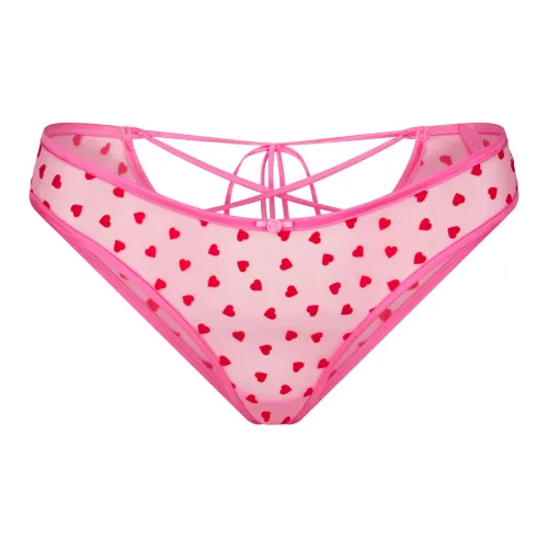 SKIMS Valentine's Day Collection SS25 NOVELTY INTIMATES LACE UP BIKINI Underpants Women's Pink Heart Print